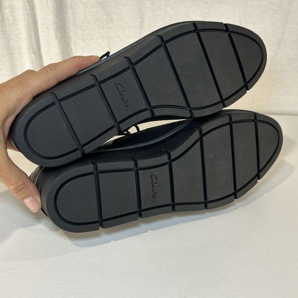 Clarks Women’s Black Plaid Check lace up Oxford Low Wedge Shoe Loafers sz 11 - Picture 6 of 8